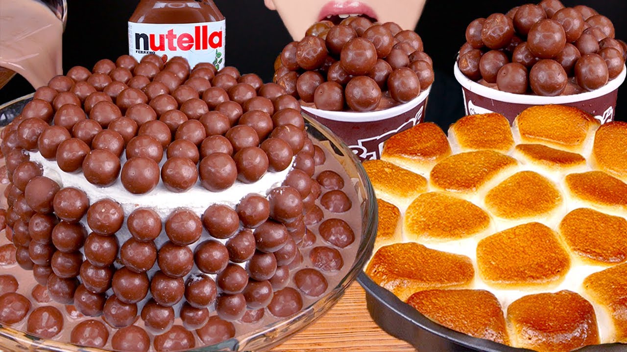 ASMR MALTESERS KITKAT MAGNUM CHOCOLATE ICE CREAM S'MORES DIP DESSERT MUKBANG킷캣 몰티져스 먹방 EATING SOUNDS