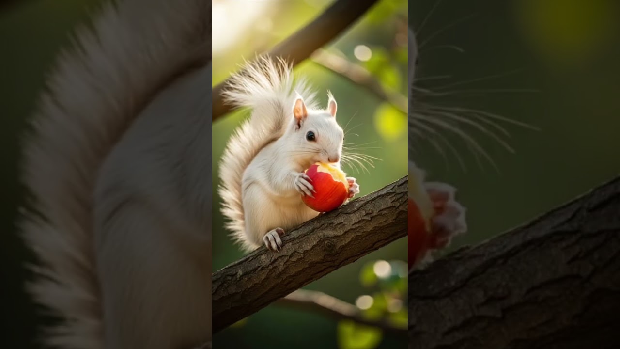 A cute squirrel is eating an apple🍎🐿️ 