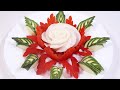 Vegetable Carving: Radish and Bell Pepper Flower Carving Garnish