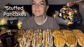 MINI 'NUTELLA' STUFFED PANCAKES MUKBANG! (Vegan) (No Talking)
