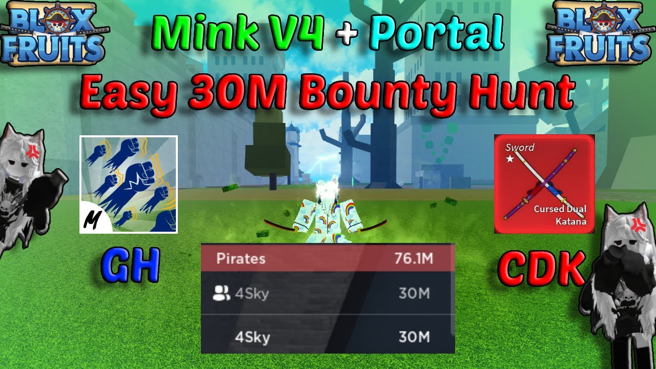 Mink V4 Portal Combo Easy 30M + God Human + CDK (Blox Fruits Bounty  Hunting) Road to 30M Honor 