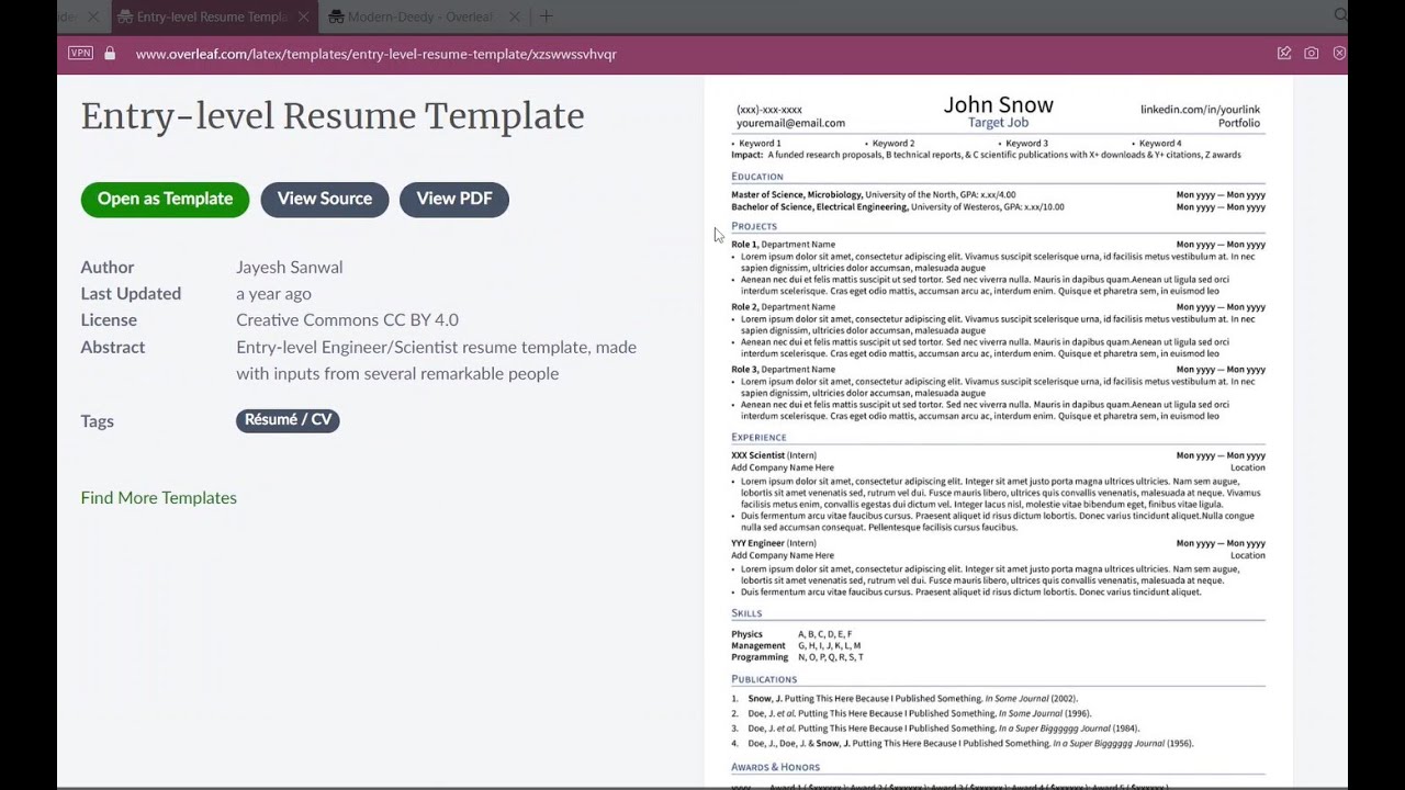 how to make resume on overleaf