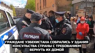 Граждане Узбекистана собрались у здания консульства страны с требованием вернуть их домой