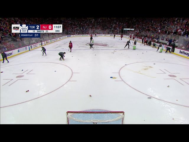 Crowd In New Jersey Throw Debris On Ice After Third Devils Goal Is