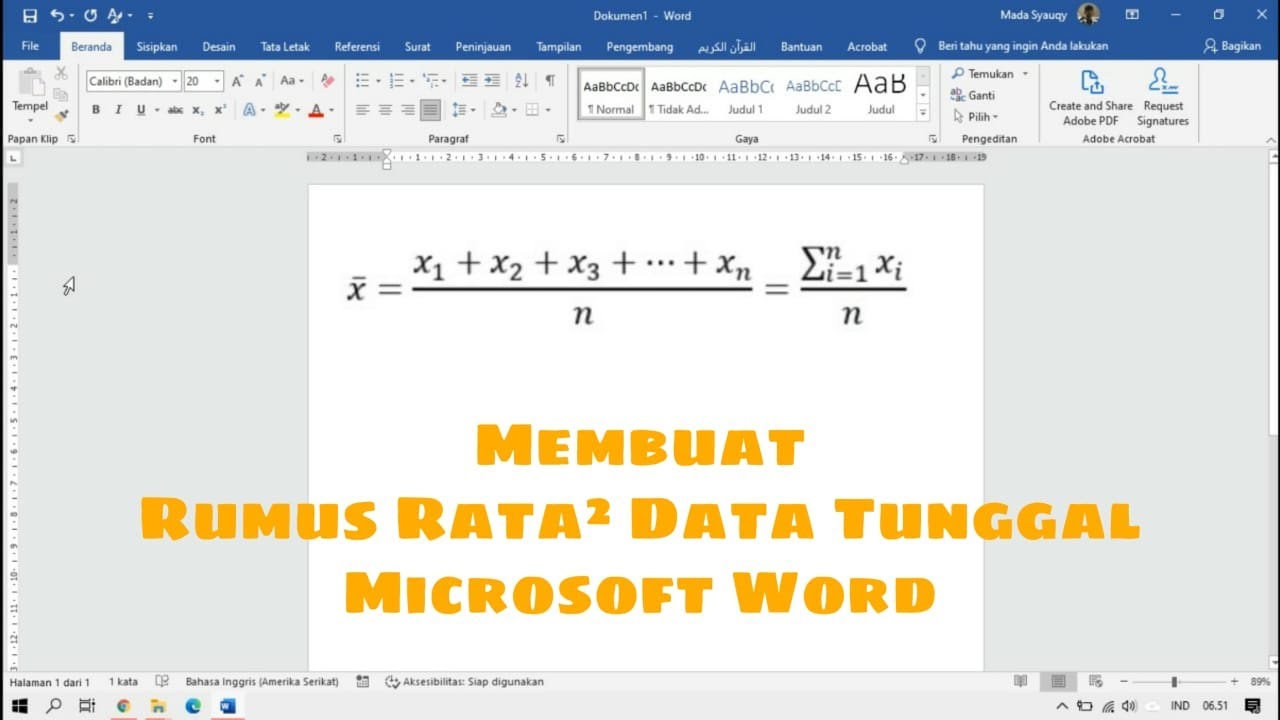[tutorial] Cara membuat rumus mean (rata²) data tunggal pada microsoft ...