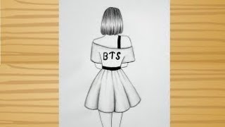 Easy bts drawing | Bts girls drawing pencil sketch of bts army