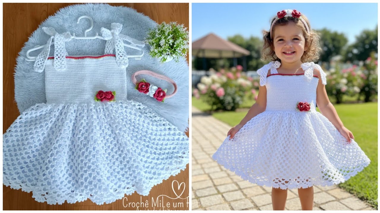 VESTIDO DE CROCHE INFANTIL TAMANHO RN ATÉ 2 ANOS