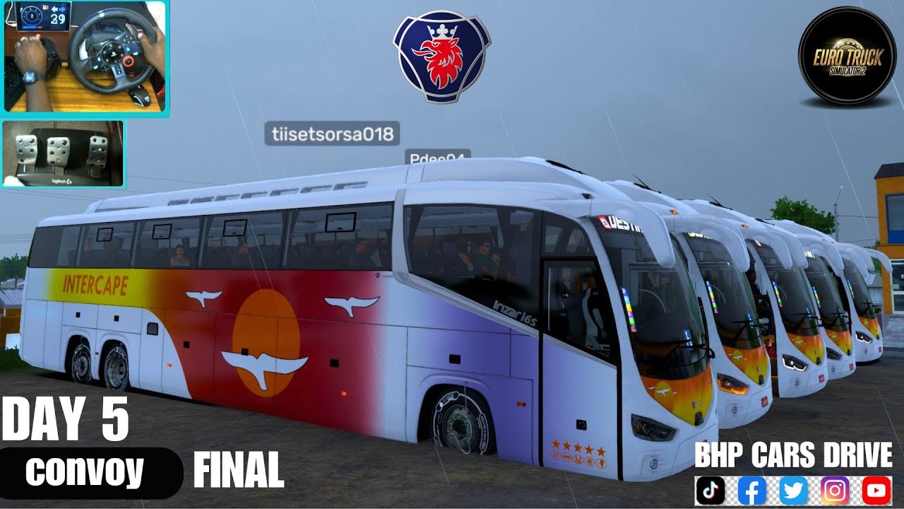 Can I Handle a INTERCAPE Bus on Narrow Roads? [ BUS Convoy - [ 7 MAN ][ g29 steering wheel Gameplay]