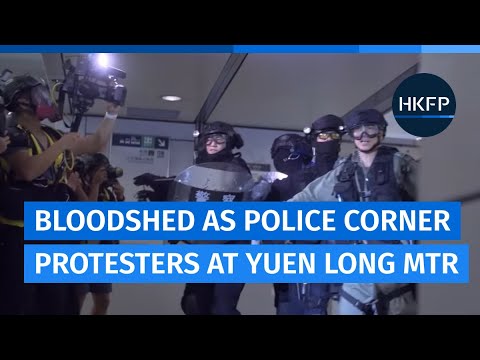 Hong Kong police beat protesters inside Yuen Long MTR station