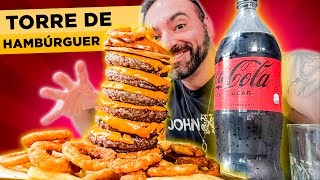 Torre de HAMBÚRGUER e ONION RINGS mais BATATA!! + 1.5L COCA-COLA