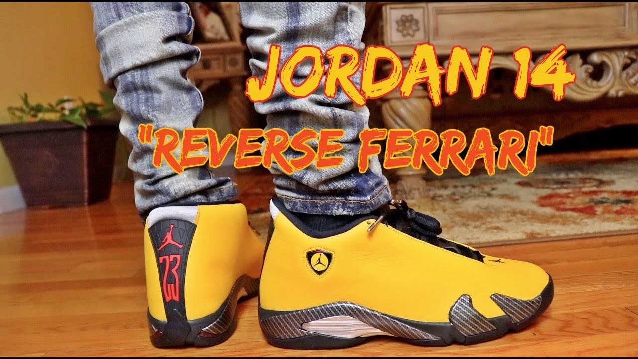 jordan 14 reverse ferrari on feet