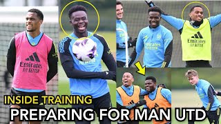 Timber,Saka,Partey,Rice,Odegaard,Trossard | Arsenal Training Ahead of Man United \& Injury Update