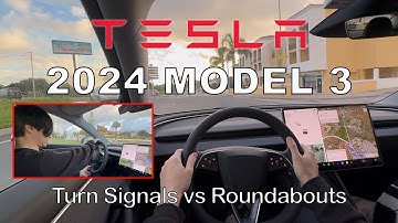 Tesla Model 3 Highland (2024): How to use Turn Signal Indicator Buttons around Roundabouts