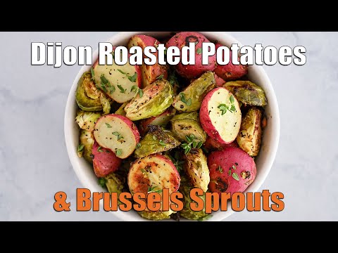 Roasted Dijon Potatoes with Brussel Sprouts | Sheet Pan Side Dish