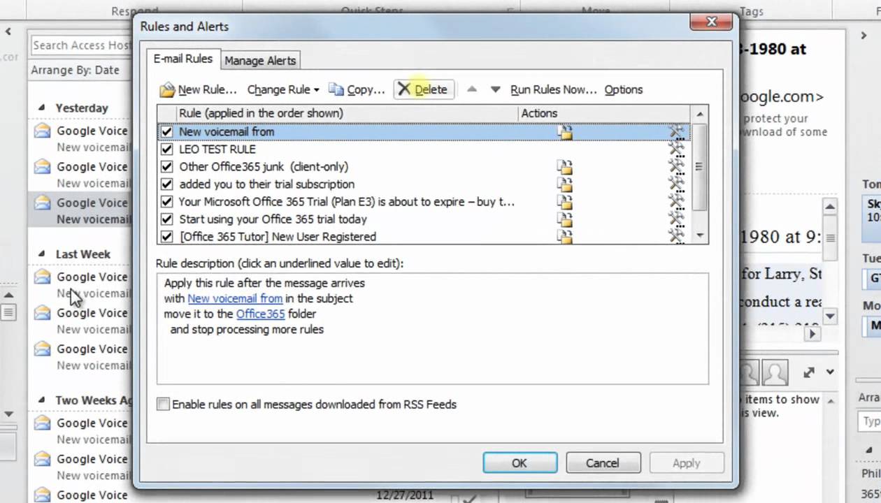 How To Delete A Rule In Outlook 2010 YouTube