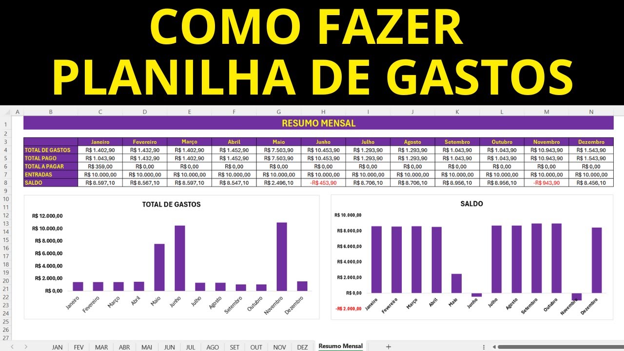 🔴Como Fazer Planilha de Gastos no Excel Passo a Passo - YouTube