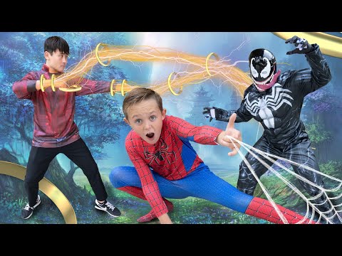 Shang Chi and Spiderman Team Up Against Venom!  Superhero Showdown!