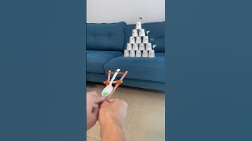 DIY Pencil Catapult: Toppling Cup Castles! #funny #craft #catapult #cuptower #castles #toys #shorts