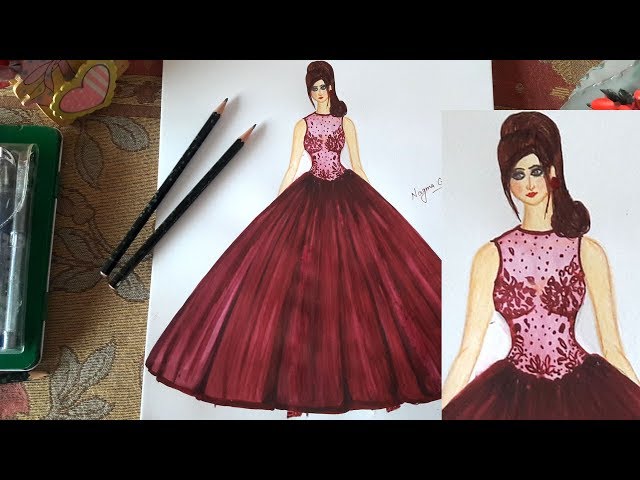 Dress drawing : How to draw a dress design - YouTube