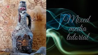 Pirate rum jug / Mixed Media Bottle Art / DIY