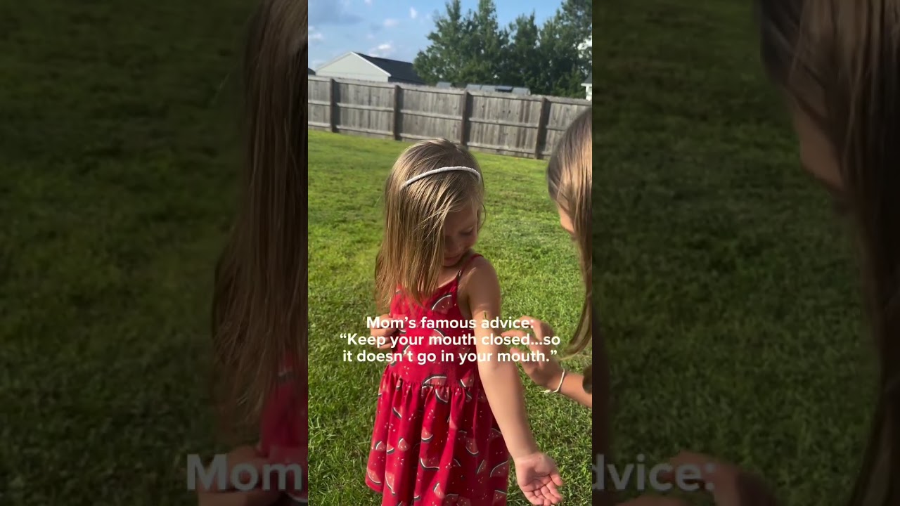 Praying mantis crawls up little girl's arm and it ends up in her mouth