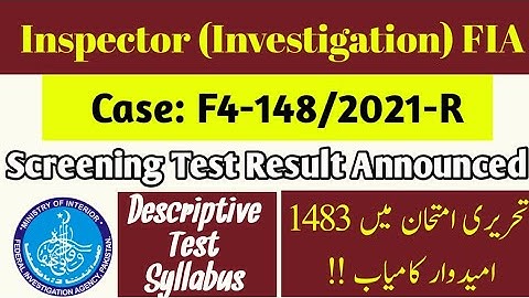 Inspector (Investigation) FIA screening test result|FPSC screening result|Descriptive test syllabus