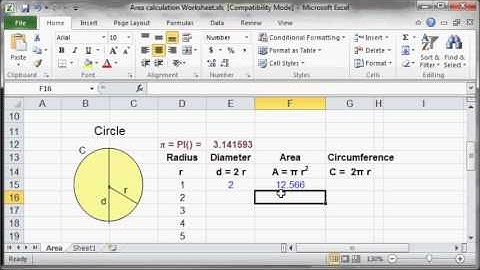 Excel Area worksheet Part 1