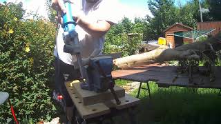 Woodworking a walking stick handle from Oak.