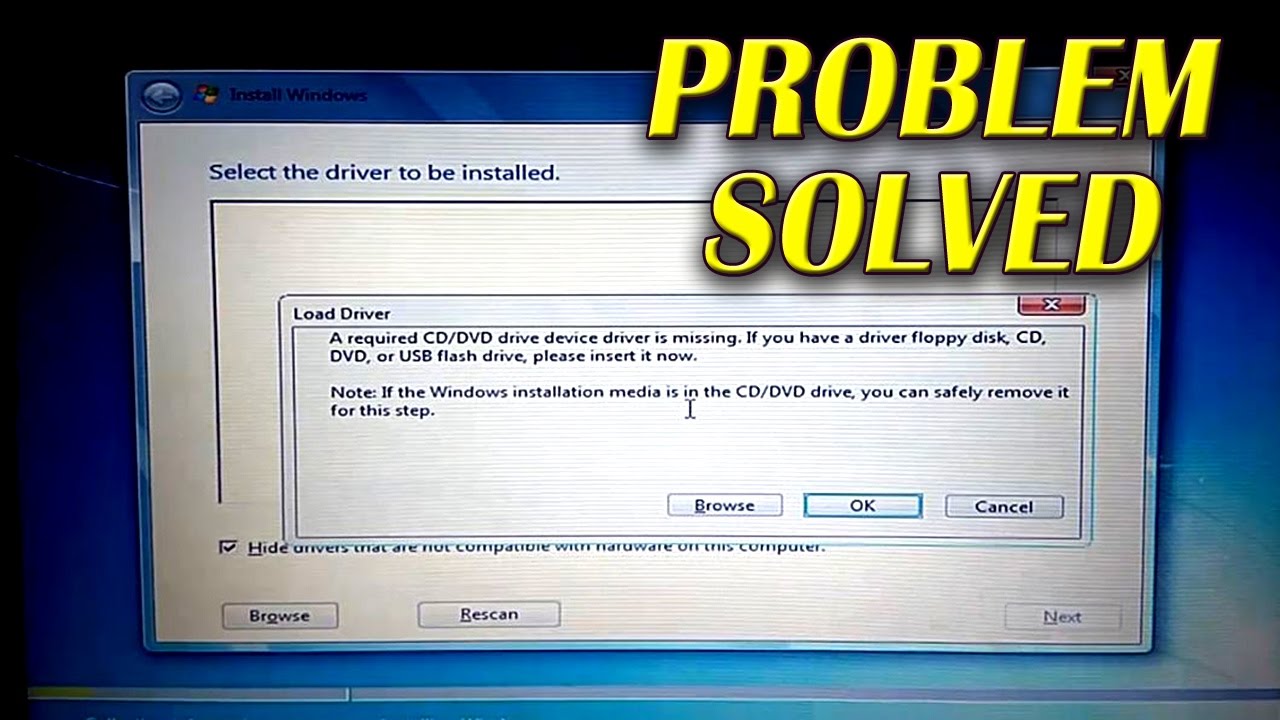 installing windows 7 required cd dvd device driver missing
