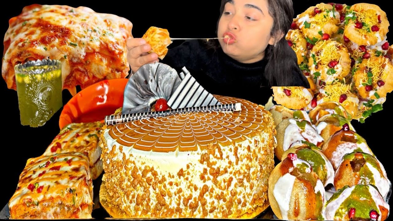 Crunchy & Cheesy ASMR Eating 😍 | Butterscotch Cake, Lasagna, Dahi Puri