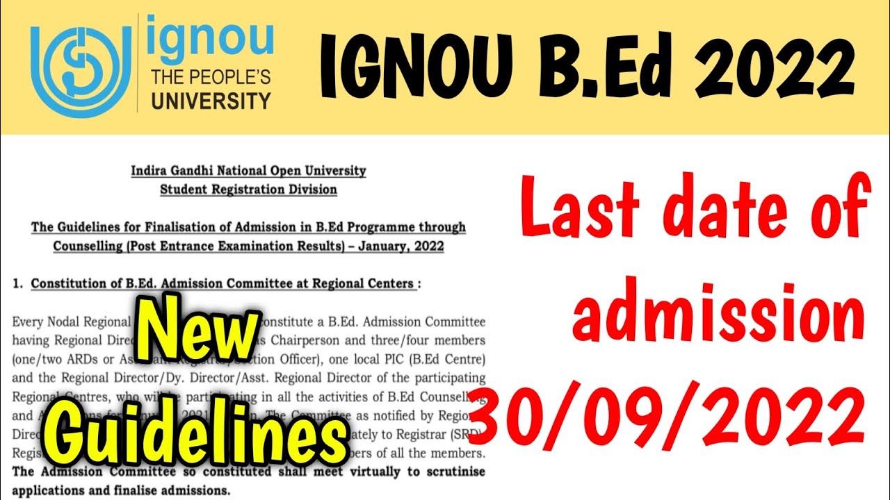 IGNOU B.ED Admission IGNOU B.Ed 2022 ignou b.ed admission 2022 YouTube