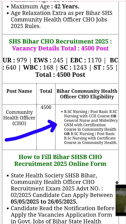 Bihar SHSB Community Health Officer CHO Recruitment 2025 | CHO jobs 2025 #jobs #exam #bihar