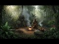 Solitary in the Jungle Preparing a Campfire Meal