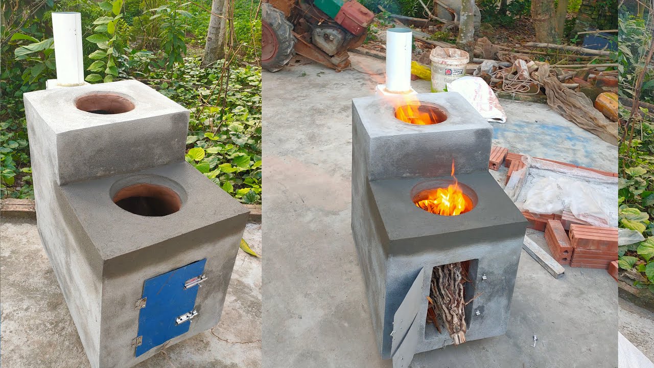 How to make portable smoke free cement stove | build smokeless cement