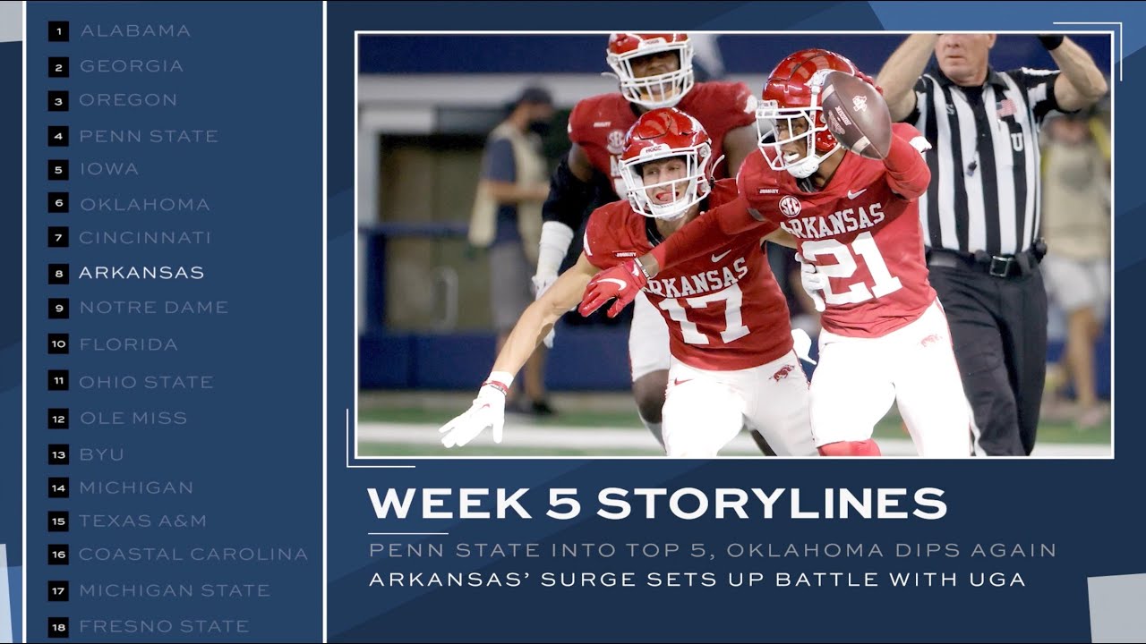College football rankings Arkansas is No. 8, Clemson falls in AP poll