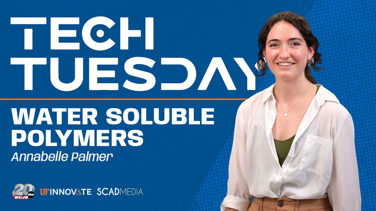 In this week's Tech Tuesday for WCJB TV20, UF Innovate's Elora Duong spotlights water-soluble polymer research at the University of Florida. Led by Dr. Guilhem De Hoe, the work is highlighted by graduate student Annabelle Palmer, who shares insights into the team's research on the biodegradation and environmental fate of water-soluble polymers widely released into soil and other ecosystems, helping to understand their impact on the environment. Special thanks to SCAD Media for co-sponsoring and producing the segment.