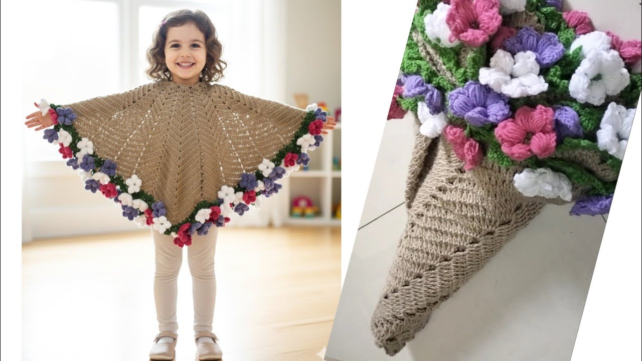 #CROCHET💐 Bouquet 💐 Style Beautiful Poncho / ANY SIZE 