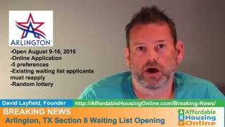 BREAKING NEWS - Arlington TX Section 8 WL Opens Soon
