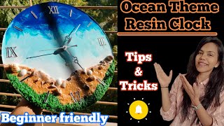 Beginner friendly 🤩 Ocean theme Resin Art Clock ⏰ #resin art