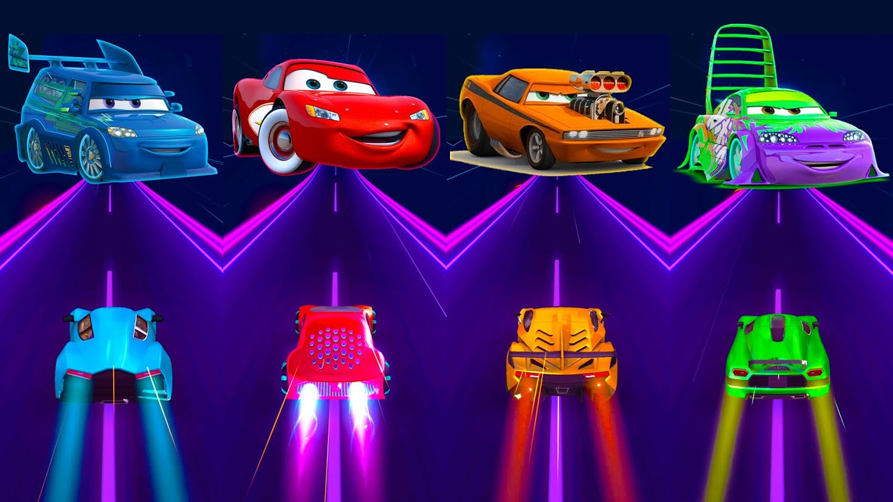 Cars Team DJ vs Lightning McQueen vs Snot Rod vs Wingo Tiles Hop Beat