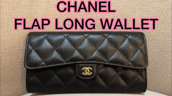 AUTHENTIC CHANEL CLASSIC Long Zipped Wallet, Black Grained