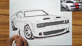 DODGE CHALLENGER STR car drawing 🔥|step by step | SPORTS CAR Drawing |using pencil✏️ and marker 😍