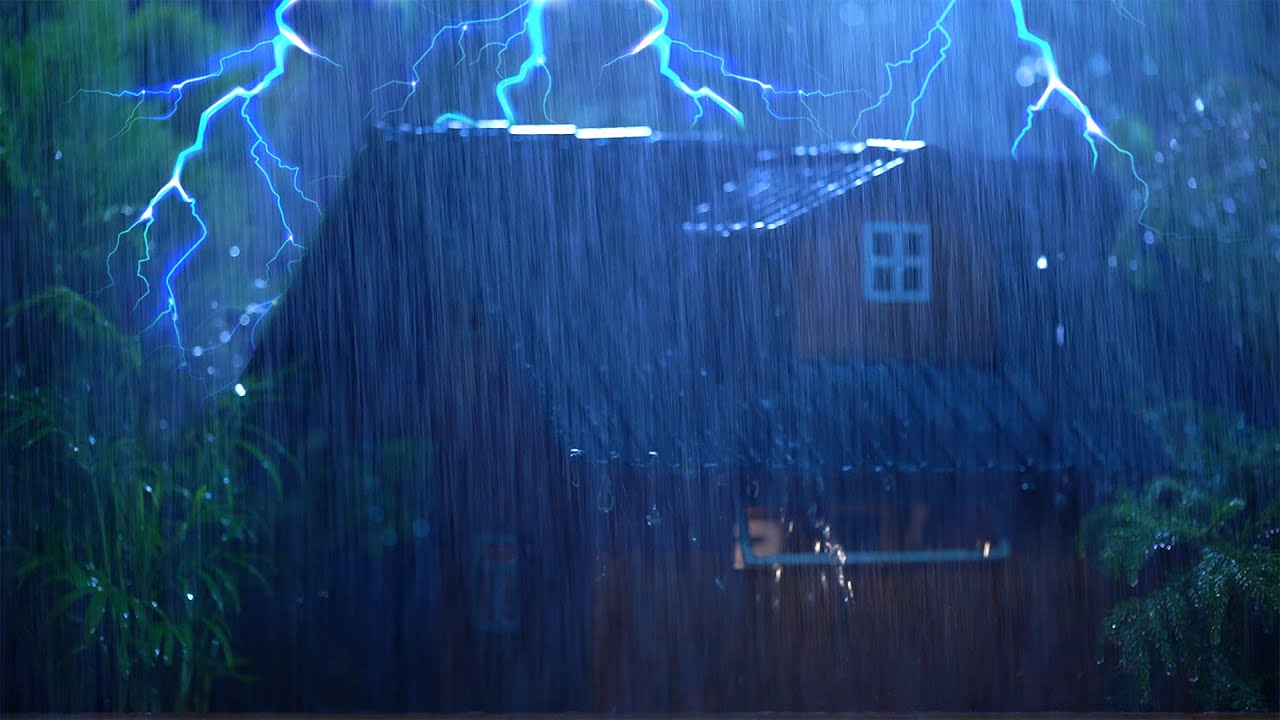 4K lluvia intensa y truenos retumban en la noche para dormir ⚡Con ...