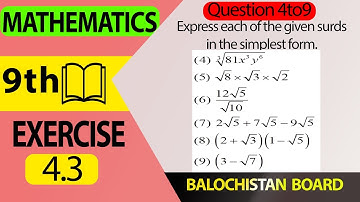 9th Math Exercise 4.3 Questions 4,5,7,8 & 9 Balochistan Board بلوچستان بورڈ ریاضی نھم