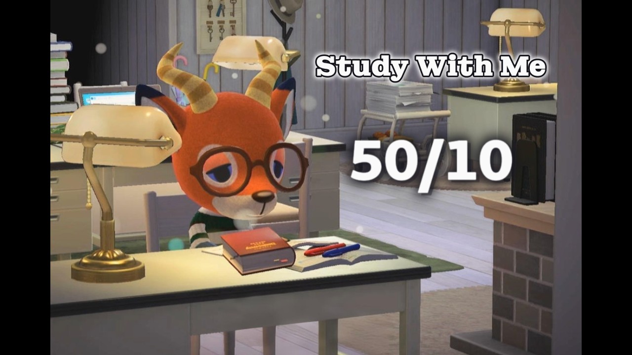 (모동숲 ASMR) 비오는날 2시간 공부 같이하기 | 50/10 뽀모도로 🌧️ 사슴 스터디카페 (Study With Me / 雨の夜)