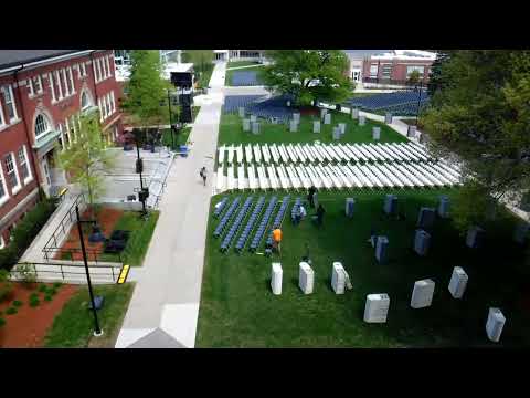 Setting up for Fitchburg State University Commencement 2022