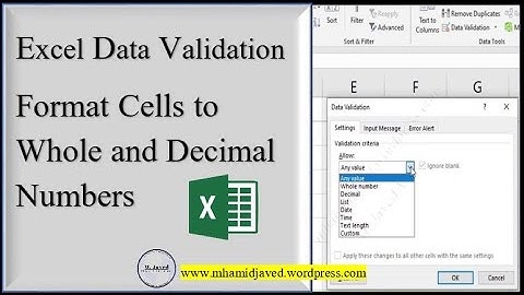 Excel Data Validation - How to format cells to write whole numbers and decimal numbers