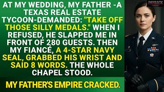 My Rich CEO Father Mocked Me in front of 280 Guests, Until My 4 Star SEAL Fiancé Grabbed His Wrist…