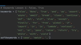 Keywords Lesson 1: False, True