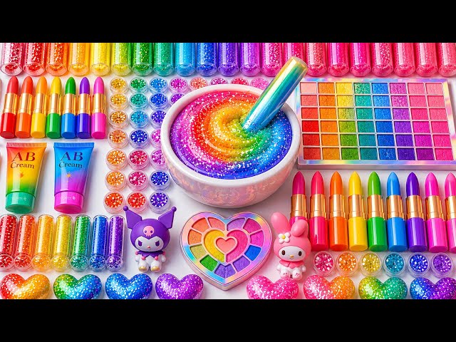 Satisfying Slime ASMR Making Pink vs purple Slime Mixing Makeup Lipsticks Candy M&Ms
